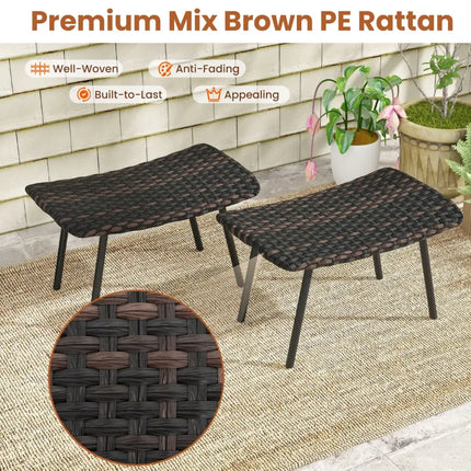All Weather Outdoor Ottomans Set Patio Footrest Seats Set with Sturdy Metal Legs -Brown - Brown - Ottomans