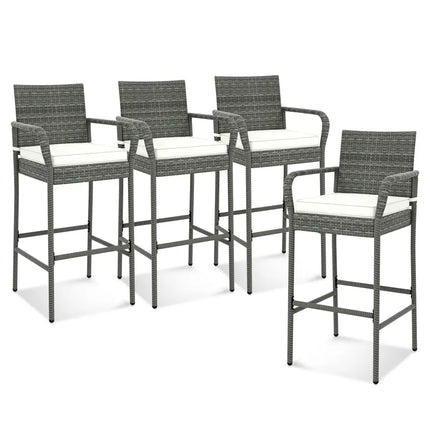 All Weather PE Rattan Bar Chairs Set of 4 with Armrests and Seat Cushions for Porch Backyard - Gray - Patio Bar