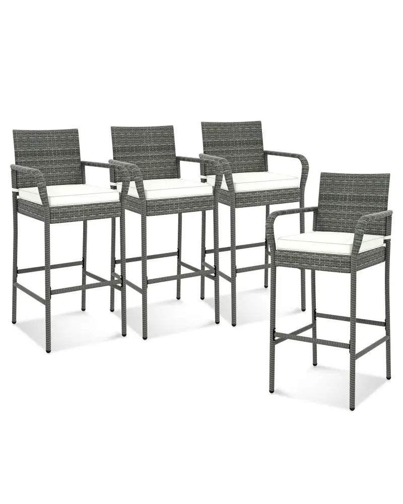 All Weather PE Rattan Bar Chairs Set of 4 with Armrests and Seat Cushions for Porch Backyard - Gray - Patio Bar