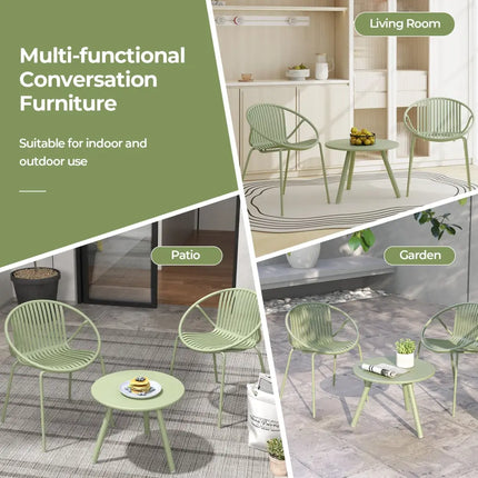 All Weather PP Patio Conversation Set with Round Coffee table and 2 Chairs-Green - Green - Patio Conversation Sets