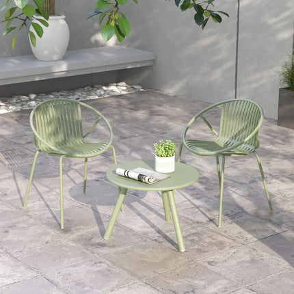 All Weather PP Patio Conversation Set with Round Coffee table and 2 Chairs-Green - Green - Patio Conversation Sets