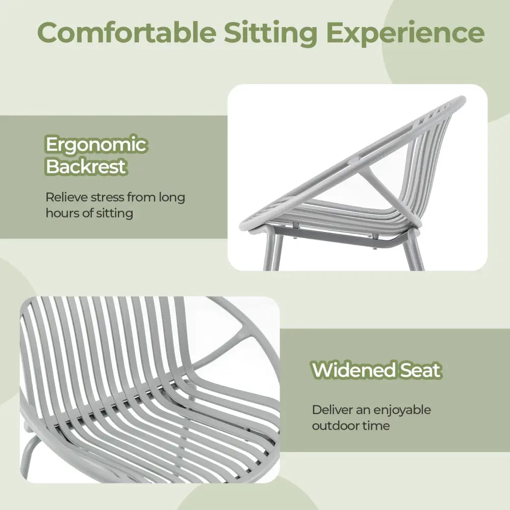 All Weather PP Patio Conversation Set with Round Coffee table and 2 Chairs-Gray - Gray - Patio Conversation Sets