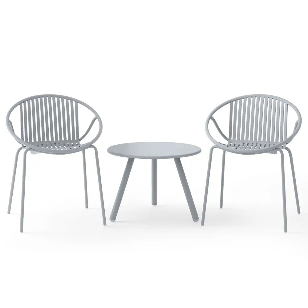 All Weather PP Patio Conversation Set with Round Coffee table and 2 Chairs-Gray - Gray - Patio Conversation Sets