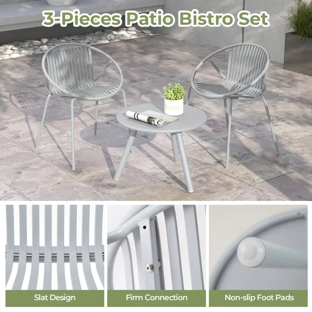 All Weather PP Patio Conversation Set with Round Coffee table and 2 Chairs-Gray - Gray - Patio Conversation Sets