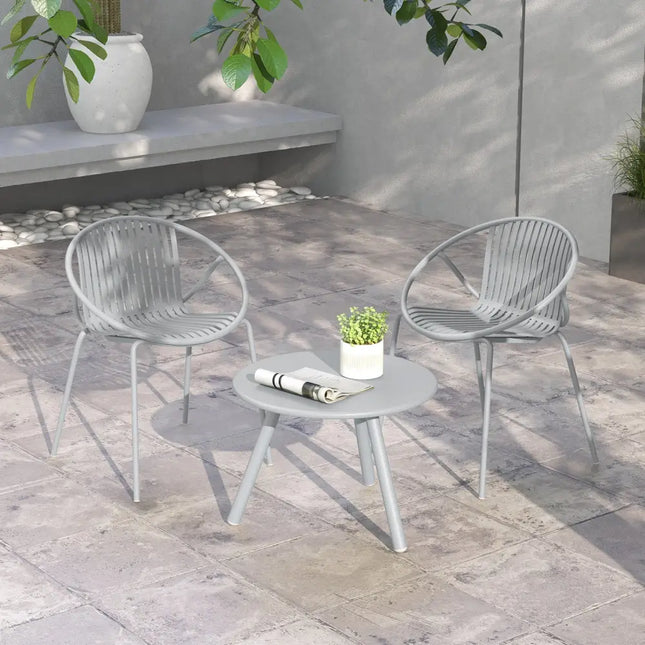All Weather PP Patio Conversation Set with Round Coffee table and 2 Chairs-Gray - Gray - Patio Conversation Sets