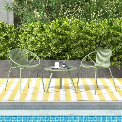 All Weather PP Patio Conversation Set with Round Coffee table and 2 Chairs-Green - Green - Patio Conversation Sets
