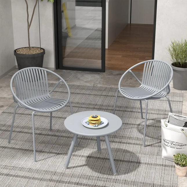 All Weather PP Patio Conversation Set with Round Coffee table and 2 Chairs-Gray - Gray - Patio Conversation Sets