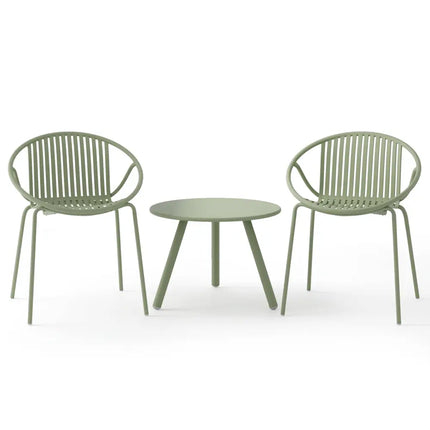 All Weather PP Patio Conversation Set with Round Coffee table and 2 Chairs-Green - Green - Patio Conversation Sets