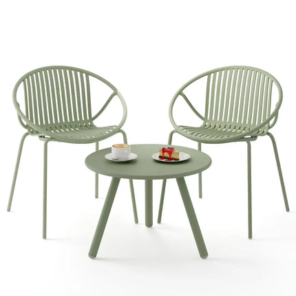 All Weather PP Patio Conversation Set with Round Coffee table and 2 Chairs-Green - Green - Patio Conversation Sets