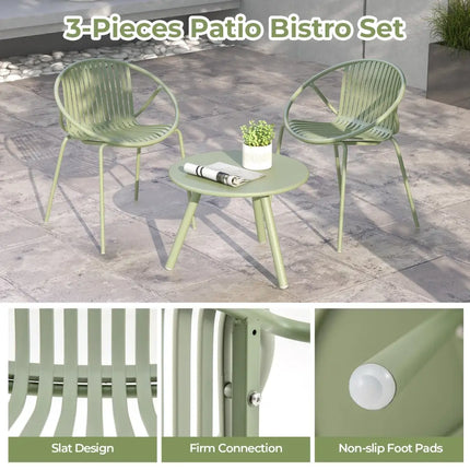 All Weather PP Patio Conversation Set with Round Coffee table and 2 Chairs-Green - Green - Patio Conversation Sets