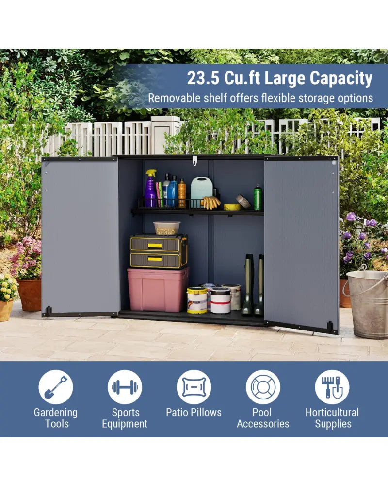 All-Weather Storage Box with Floor and Removable Shelf for Patio and Lawn-Gray - Gray - Sheds & Outdoor Storage