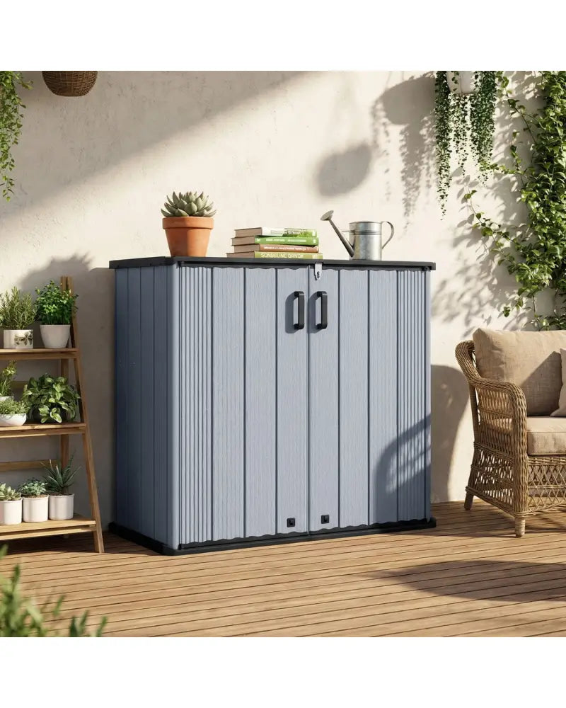 All-Weather Storage Box with Floor and Removable Shelf for Patio and Lawn-Gray - Gray - Sheds & Outdoor Storage