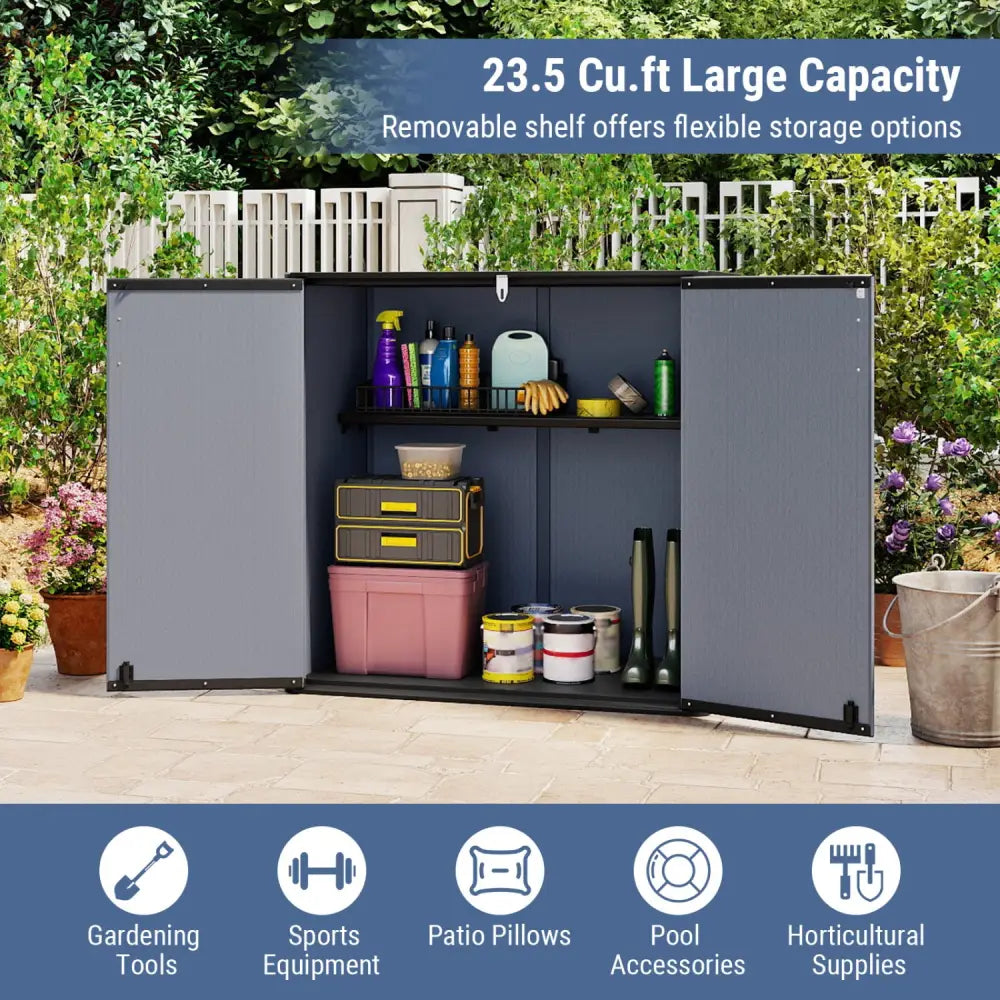 All-Weather Storage Box with Floor and Removable Shelf for Patio and Lawn-Gray - Gray - Sheds & Outdoor Storage