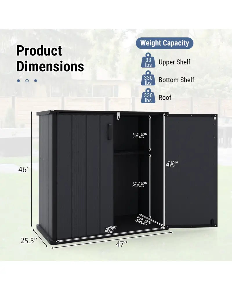 All-Weather Storage Box with Floor and Removable Shelf for Patio and Lawn-Black - Black - Sheds & Outdoor Storage