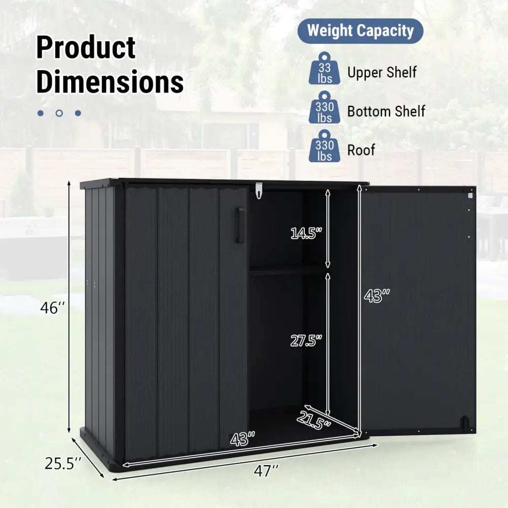 All-Weather Storage Box with Floor and Removable Shelf for Patio and Lawn-Black - Black - Sheds & Outdoor Storage