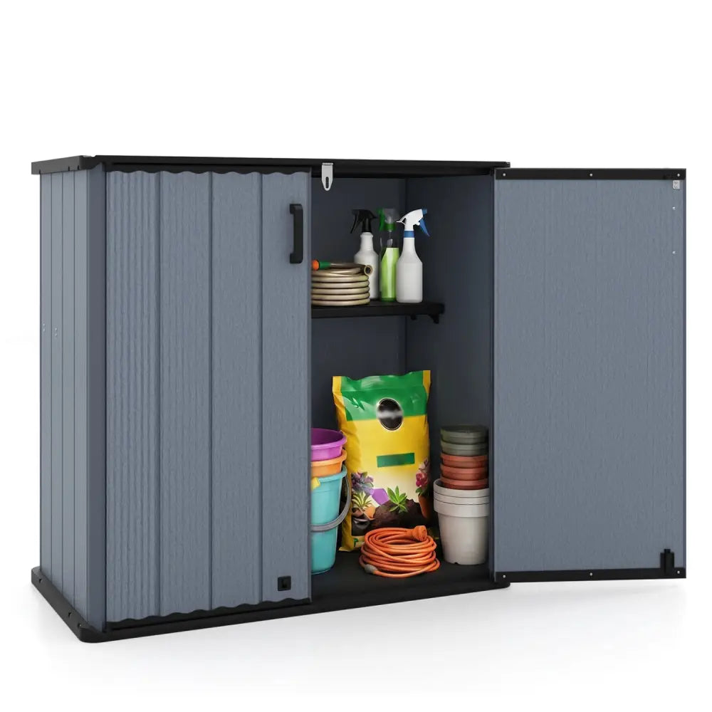 All-Weather Storage Box with Floor and Removable Shelf for Patio and Lawn-Gray - Gray - Sheds & Outdoor Storage