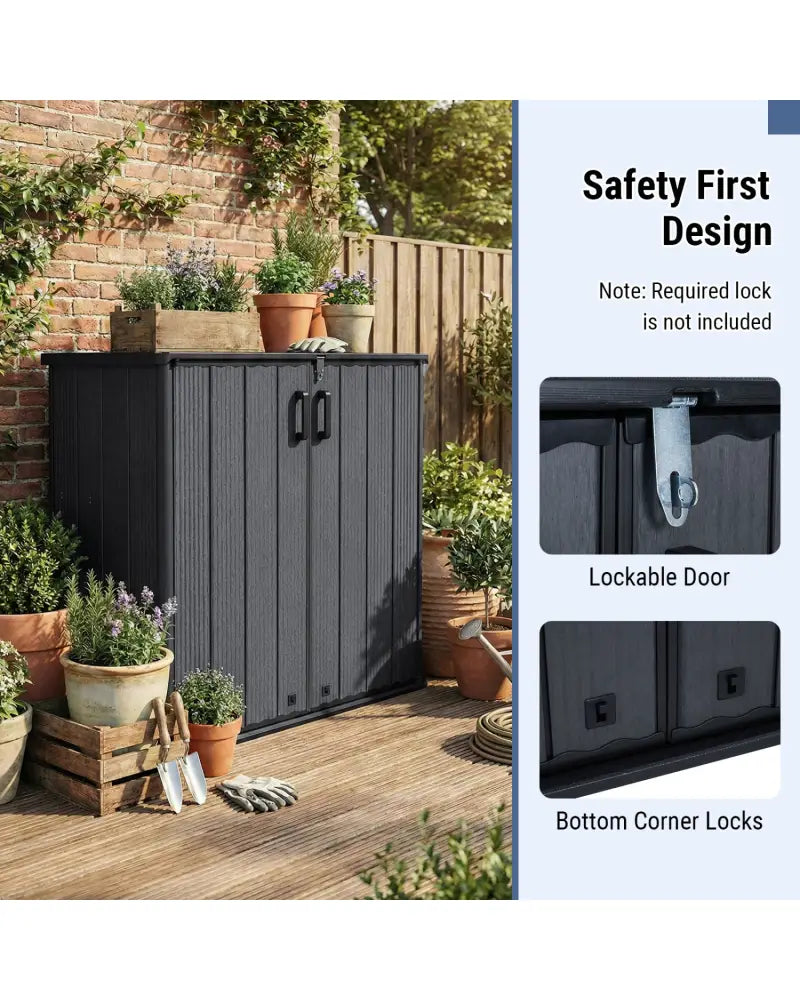 All-Weather Storage Box with Floor and Removable Shelf for Patio and Lawn-Black - Black - Sheds & Outdoor Storage