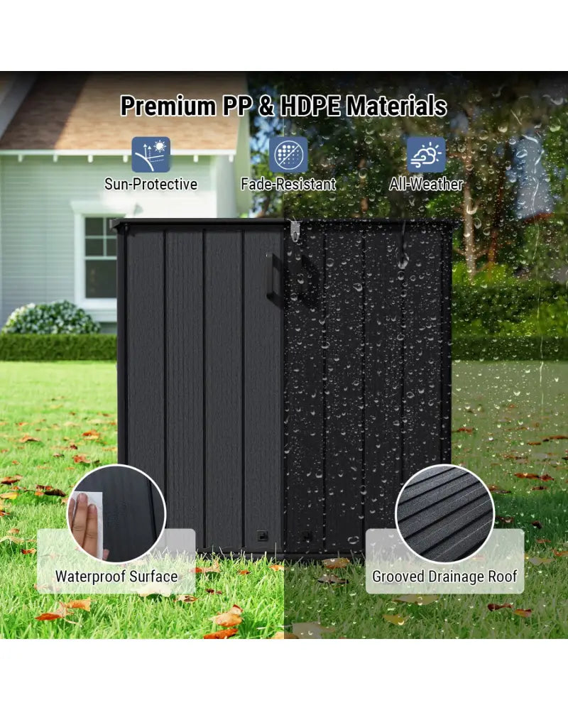 All-Weather Storage Box with Floor and Removable Shelf for Patio and Lawn-Black - Black - Sheds & Outdoor Storage