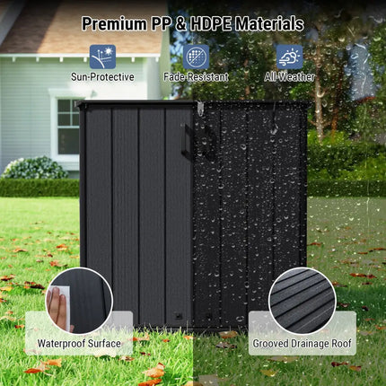 All-Weather Storage Box with Floor and Removable Shelf for Patio and Lawn-Black - Black - Sheds & Outdoor Storage