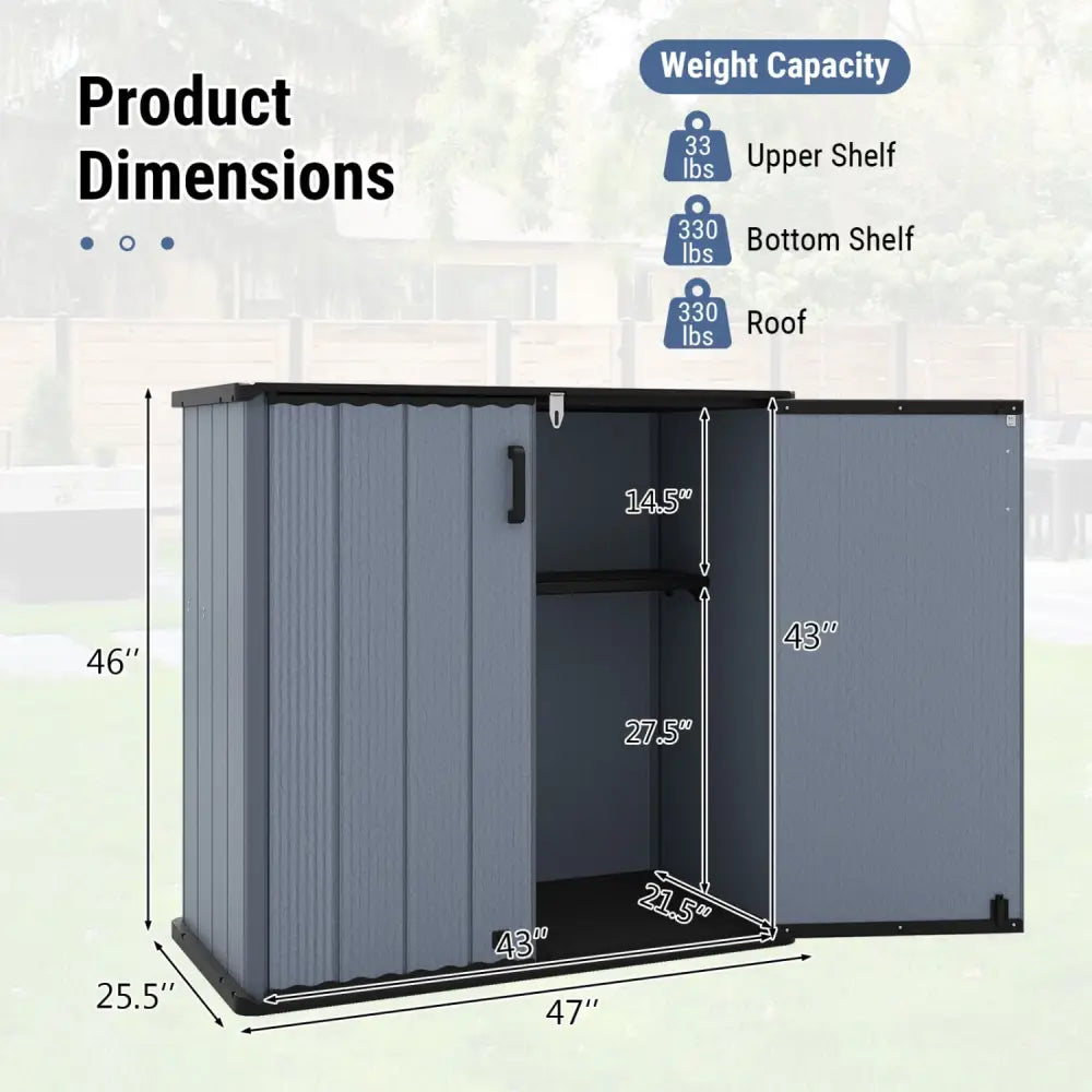 All-Weather Storage Box with Floor and Removable Shelf for Patio and Lawn-Gray - Gray - Sheds & Outdoor Storage