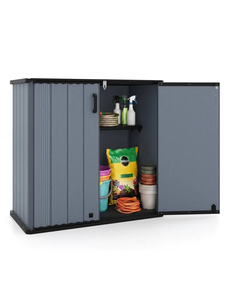 All-Weather Storage Box with Floor and Removable Shelf for Patio and Lawn-Gray - Gray - Sheds & Outdoor Storage