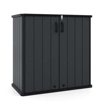 All-Weather Storage Box with Floor and Removable Shelf for Patio and Lawn-Black - Black - Sheds & Outdoor Storage