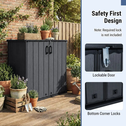 All-Weather Storage Box with Floor and Removable Shelf for Patio and Lawn-Black - Black - Sheds & Outdoor Storage