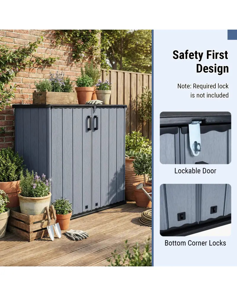 All-Weather Storage Box with Floor and Removable Shelf for Patio and Lawn-Gray - Gray - Sheds & Outdoor Storage