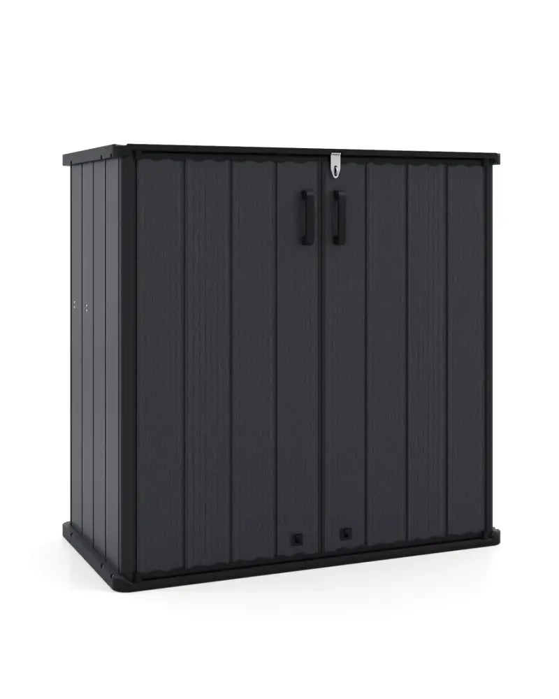 All-Weather Storage Box with Floor and Removable Shelf for Patio and Lawn-Black - Black - Sheds & Outdoor Storage