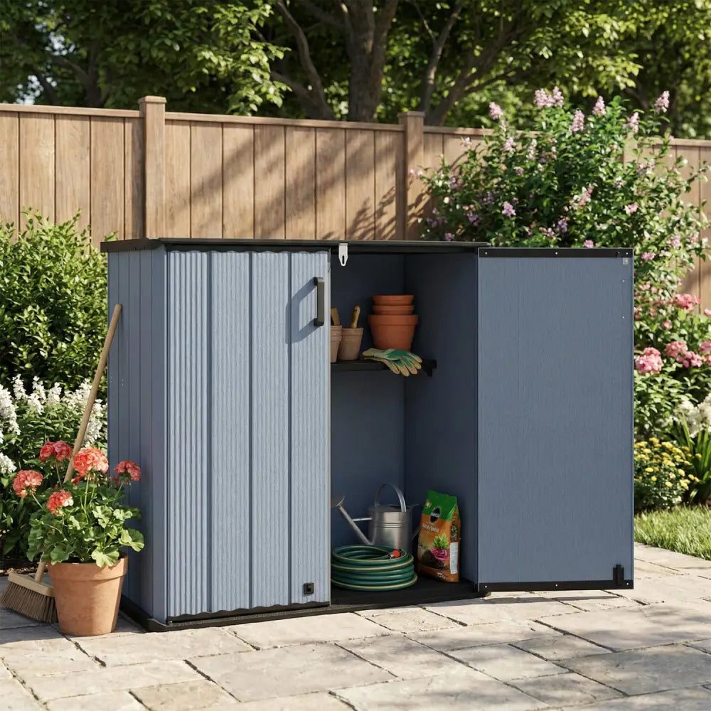 All-Weather Storage Box with Floor and Removable Shelf for Patio and Lawn-Gray - Gray - Sheds & Outdoor Storage