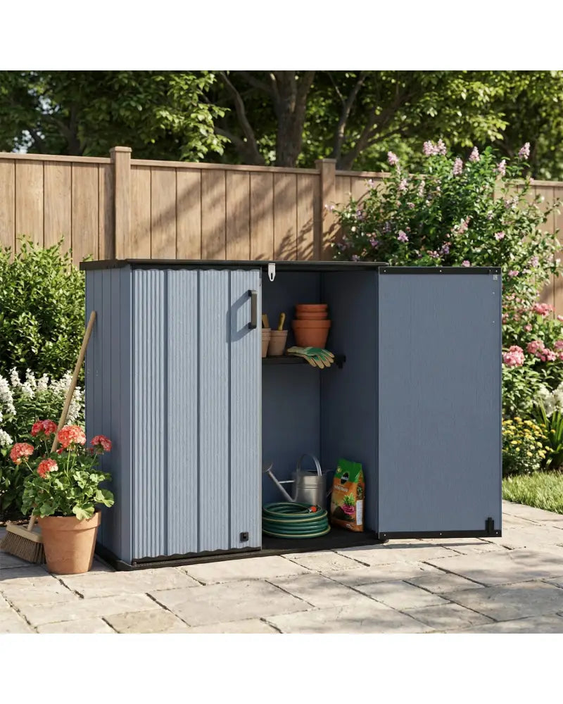All-Weather Storage Box with Floor and Removable Shelf for Patio and Lawn-Gray - Gray - Sheds & Outdoor Storage