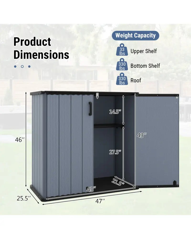 All-Weather Storage Box with Floor and Removable Shelf for Patio and Lawn-Gray - Gray - Sheds & Outdoor Storage