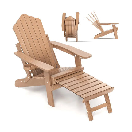 AllWeather HIPS Patio Adirondack Lounge Chair with Retractable FootrestCoffee - Coffee - Adirondack Chairs