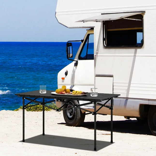 Aluminum Camping Table for 4-6 People with Carry Bag-Black - Black - Camping Furniture