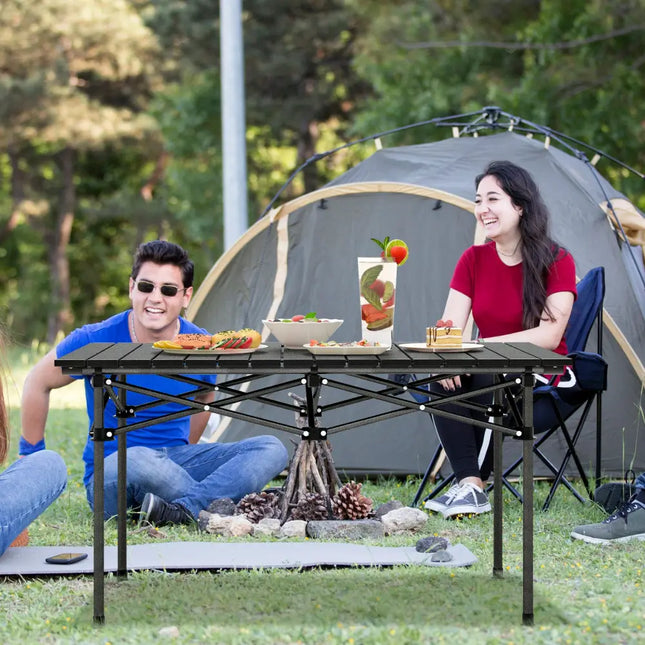 Aluminum Camping Table for 4-6 People with Carry Bag-Black - Black - Camping Furniture