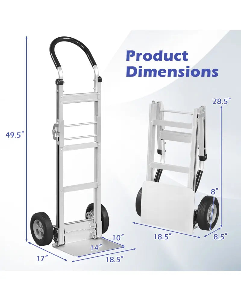 Aluminum Dolly Cart with 2 Rubber Wheels and Ergonomic Handle-Silver - Silver - Garages