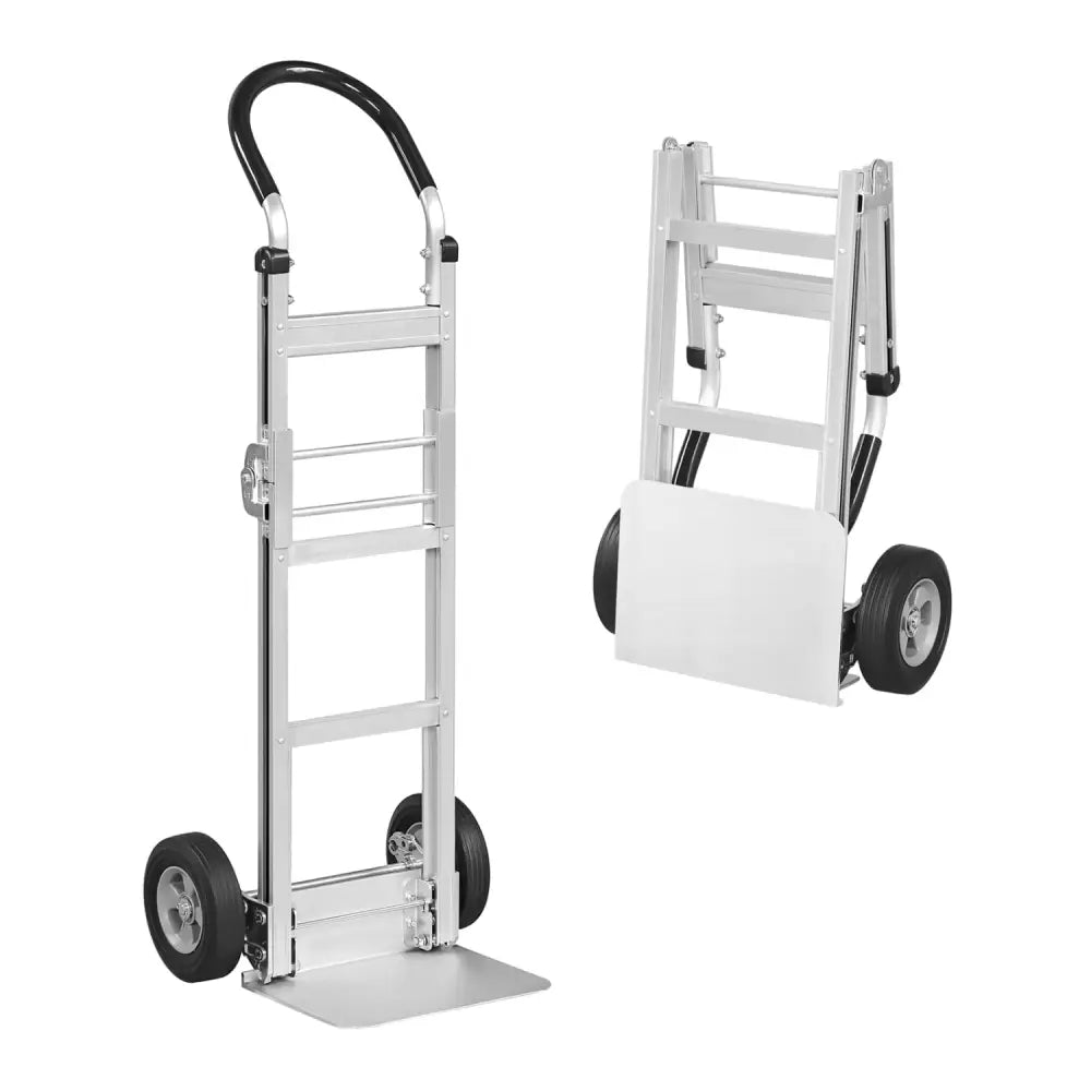 Aluminum Dolly Cart with 2 Rubber Wheels and Ergonomic Handle-Silver - Silver - Garages
