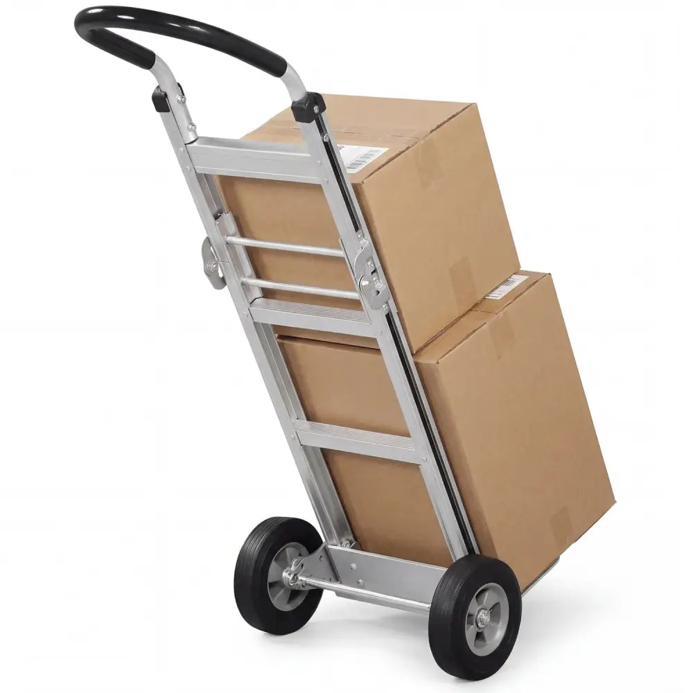 Aluminum Dolly Cart with 2 Rubber Wheels and Ergonomic Handle-Silver - Silver - Garages