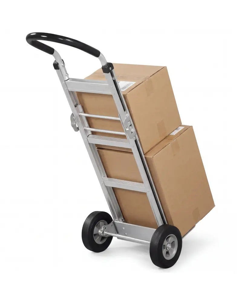 Aluminum Dolly Cart with 2 Rubber Wheels and Ergonomic Handle-Silver - Silver - Garages