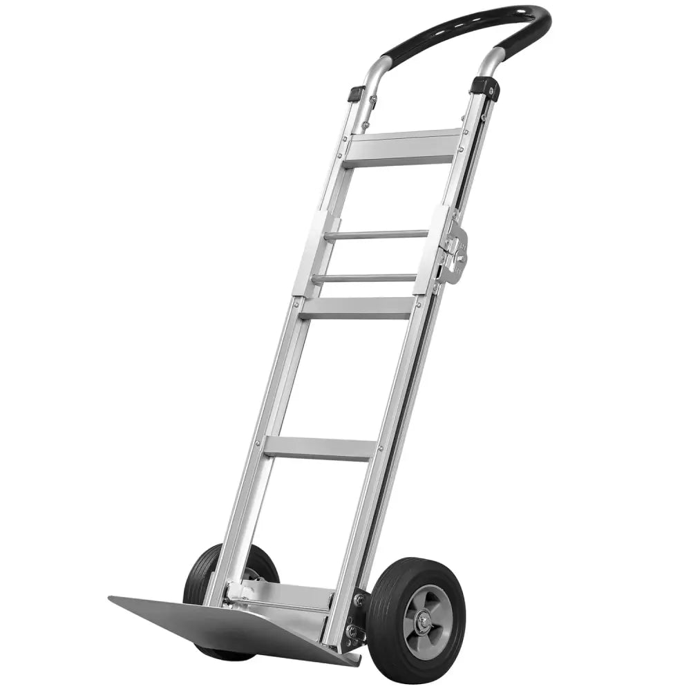 Aluminum Dolly Cart with 2 Rubber Wheels and Ergonomic Handle-Silver - Silver - Garages