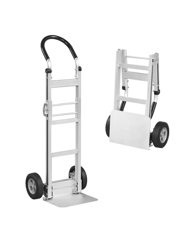 Aluminum Dolly Cart with 2 Rubber Wheels and Ergonomic Handle-Silver - Silver - Garages