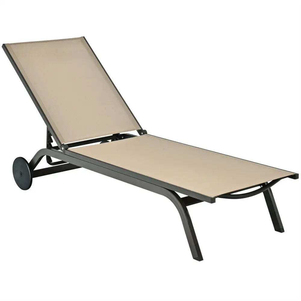 Aluminum Fabric Outdoor Patio Lounge Chair with Adjustable Reclining -Brown - Brown - Outdoor Chaise Lounges
