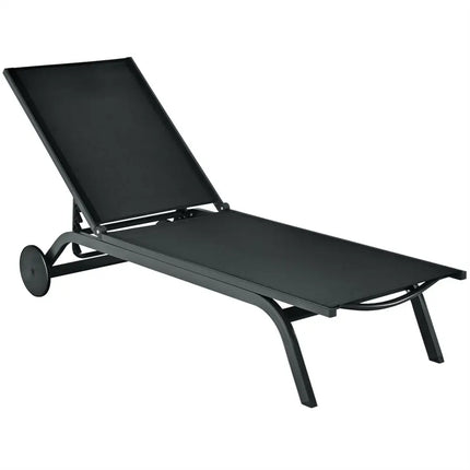 Aluminum Fabric Outdoor Patio Lounge Chair with Adjustable Reclining -Black - Black - Outdoor Chaise Lounges