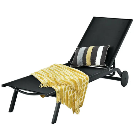 Aluminum Fabric Outdoor Patio Lounge Chair with Adjustable Reclining -Black - Black - Outdoor Chaise Lounges