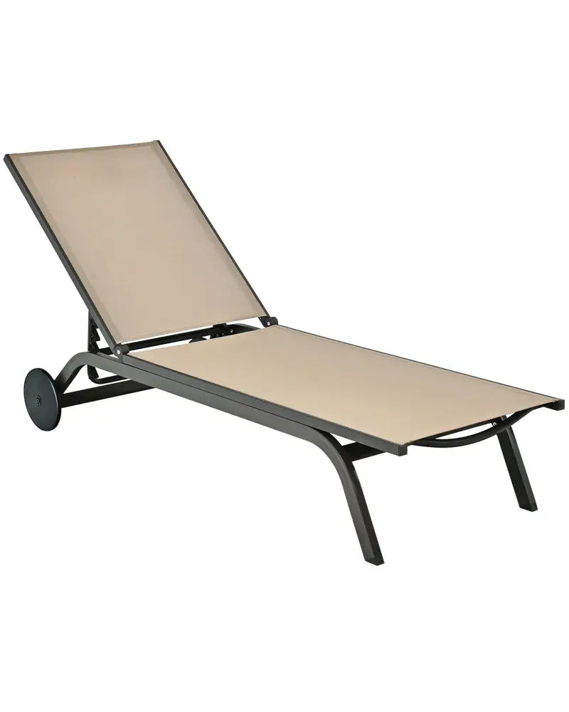 Aluminum Fabric Outdoor Patio Lounge Chair with Adjustable Reclining -Brown - Brown - Outdoor Chaise Lounges