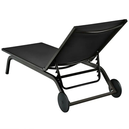 Aluminum Fabric Outdoor Patio Lounge Chair with Adjustable Reclining -Black - Black - Outdoor Chaise Lounges
