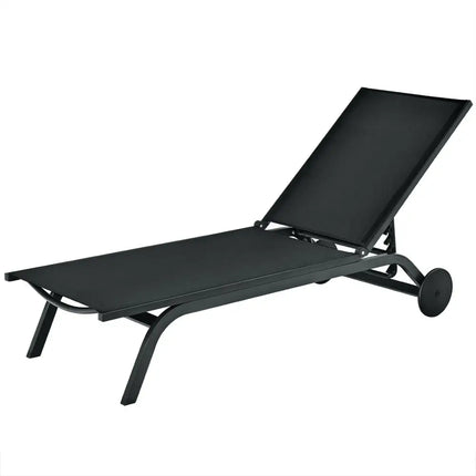 Aluminum Fabric Outdoor Patio Lounge Chair with Adjustable Reclining -Black - Black - Outdoor Chaise Lounges