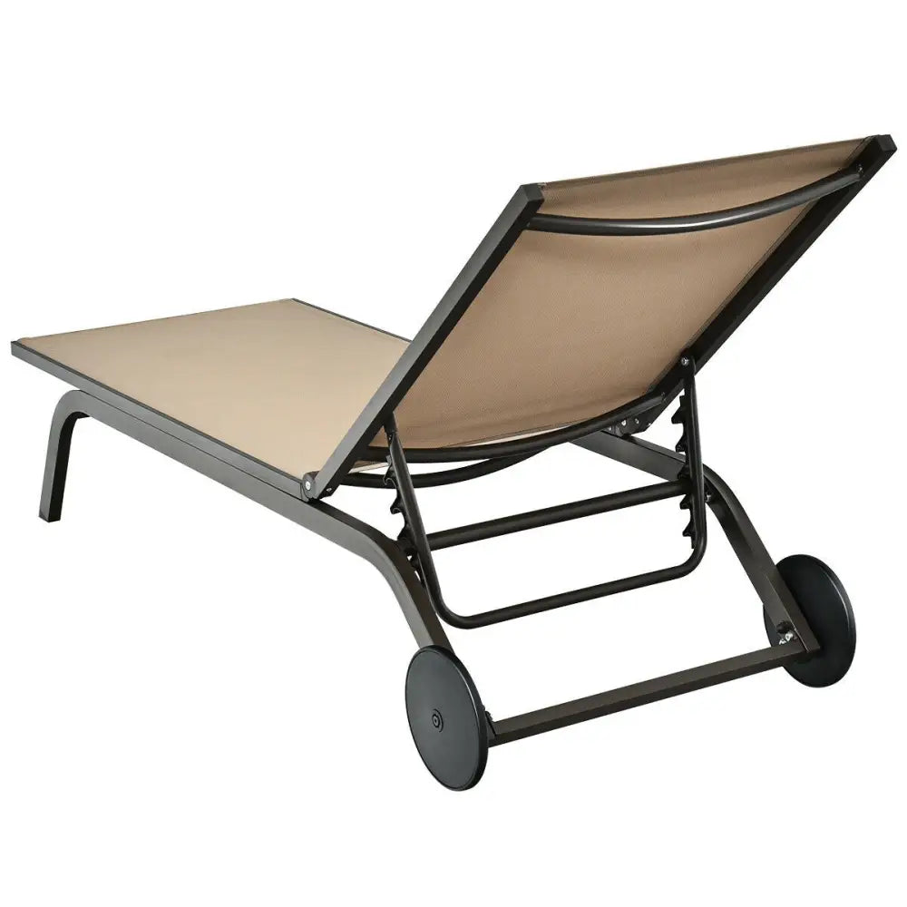 Aluminum Fabric Outdoor Patio Lounge Chair with Adjustable Reclining -Brown - Brown - Outdoor Chaise Lounges