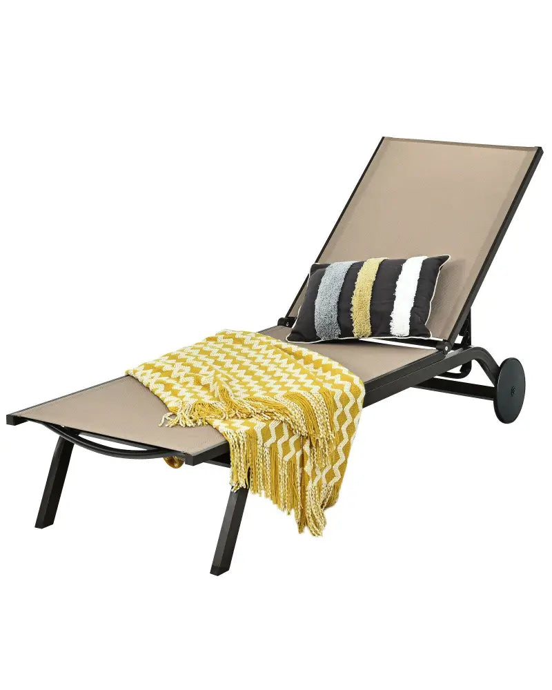 Aluminum Fabric Outdoor Patio Lounge Chair with Adjustable Reclining -Brown - Brown - Outdoor Chaise Lounges