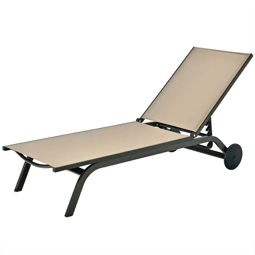 Aluminum Fabric Outdoor Patio Lounge Chair with Adjustable Reclining -Brown - Brown - Outdoor Chaise Lounges